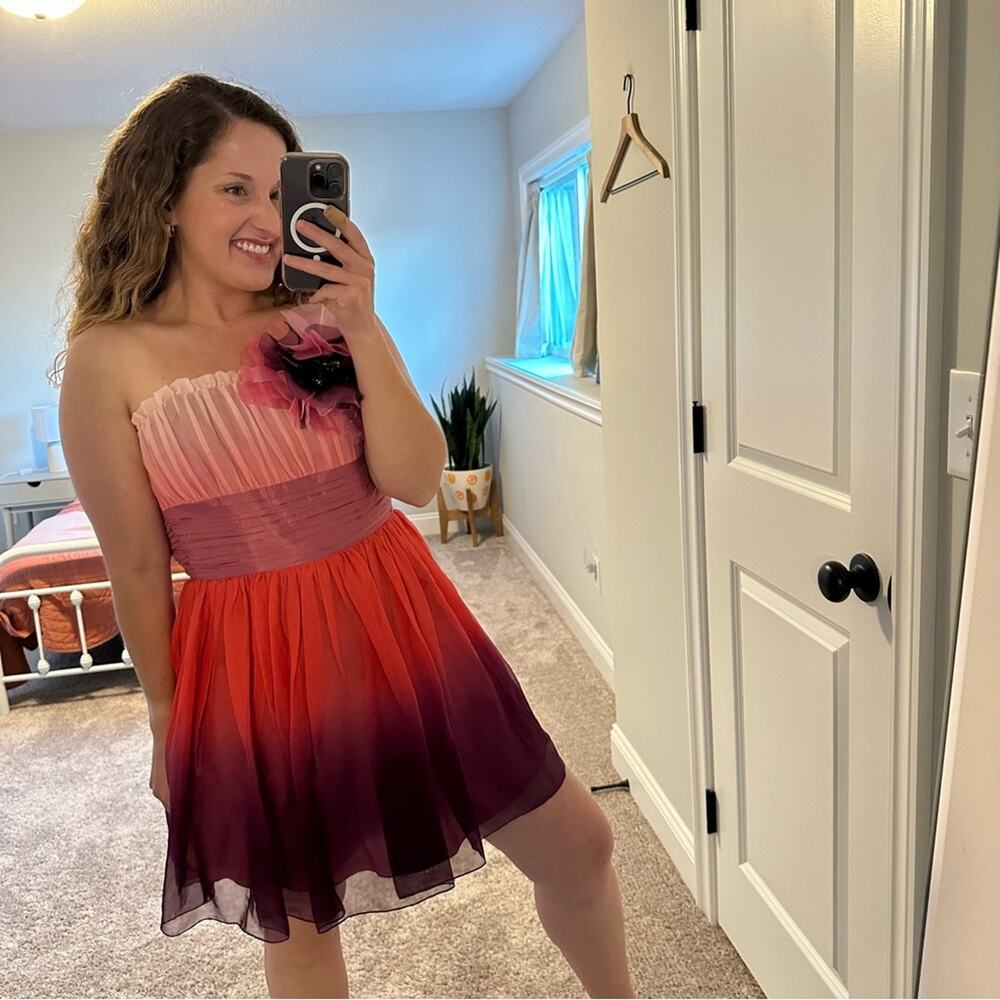 NWT Betsey Johnson Pink Ombré Tulle Floral Strapless Mini Dress 4 - Picture 2 of 12
